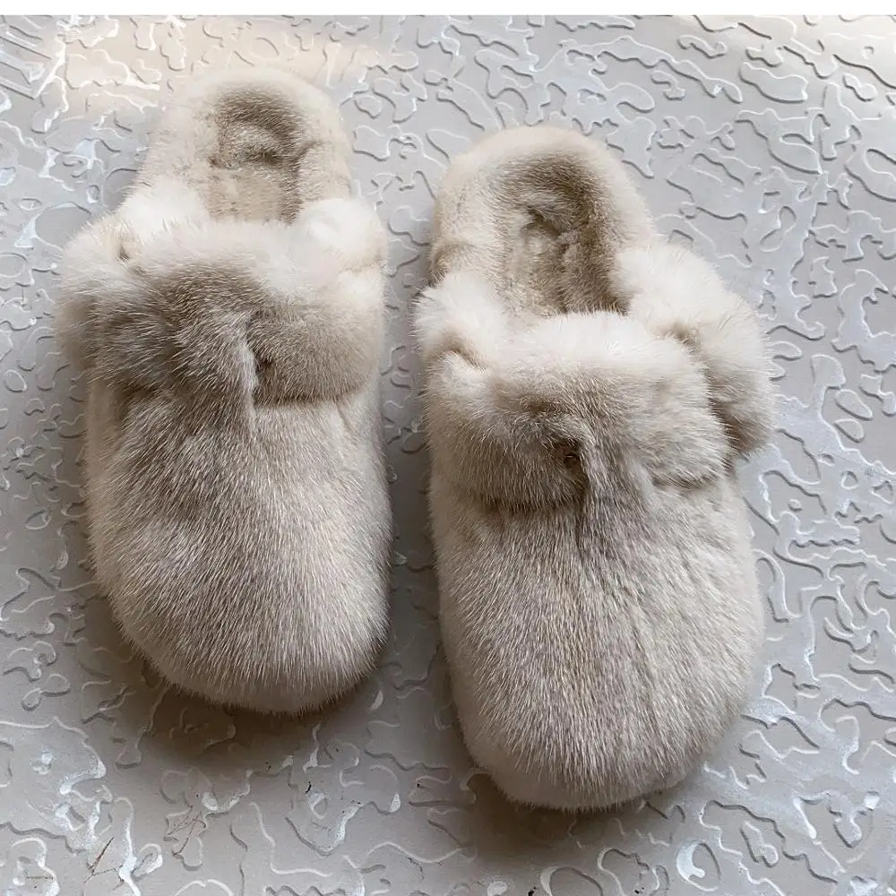 2022 The New Ladies Fur Slippers 100% Mink Fur Slippers Autumn And Winter Furry Flat Slippers Indoor Slippers Muller Slippers