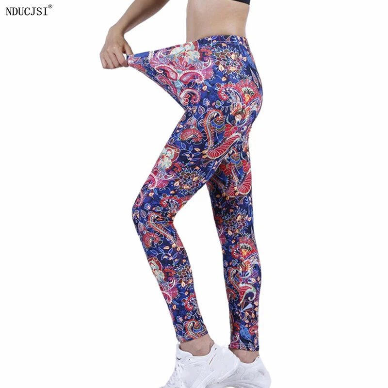 Nducksi feminino floral colorido feminino elástico leggins calças de cintura alta empurrar para cima calças de fitness leggings correndo treino sexy