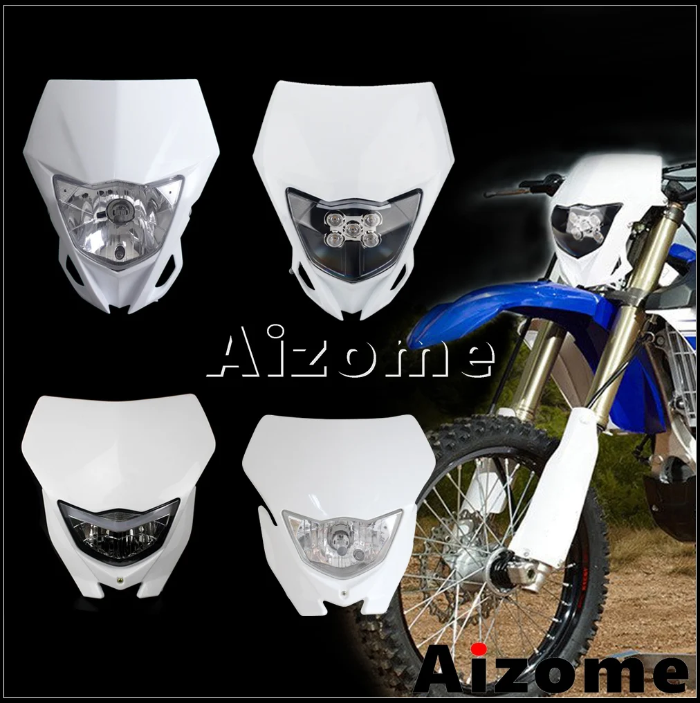 White Blue WR LED Dual Sport Motocross Head Light Lamp Fairing For Honda Suzuki Kawasaki Yamaha WR 250 450 CRF 125 85 KXF YZ/FX