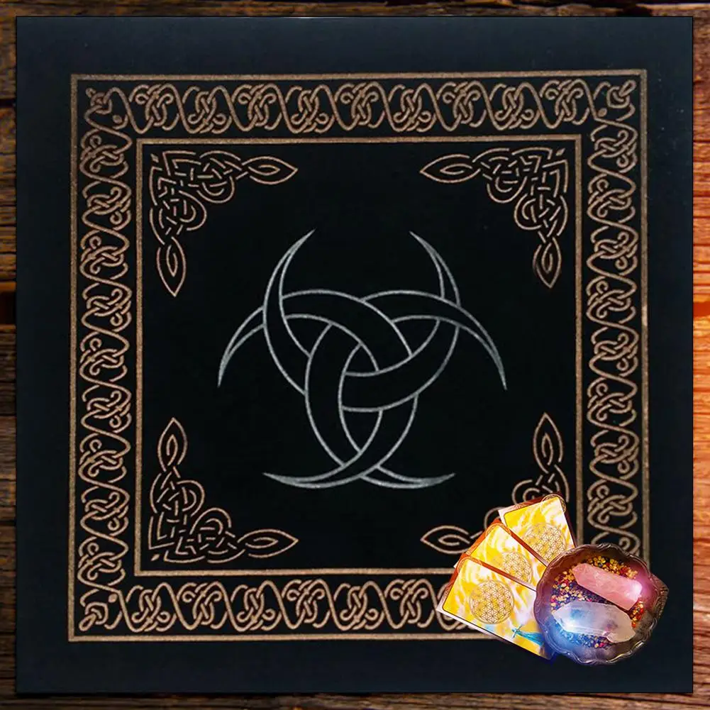 0.5x0.5m Triple Moon Pentacle Pentagram Altar Cloth Divination Astrology Tarot Cards Game Tablecloth Velvet Board Game Pad