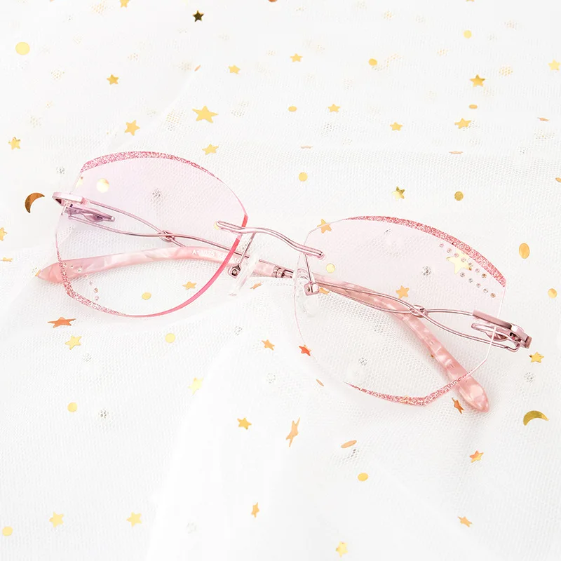 

Reven Jate Titanium Rimless Diamond Cutting Woman Glasses Frame Optical Prescription Eyeglasses Woman Eyewear Fashion 1075