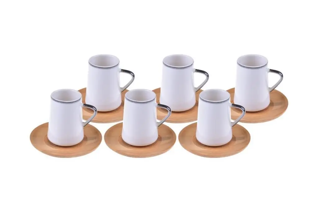 DOLBOVI BAMBOO TABAKLI PORCELAIN FİNCAN KIT 6 KİŞİLİK mug кружка coffee cup cup