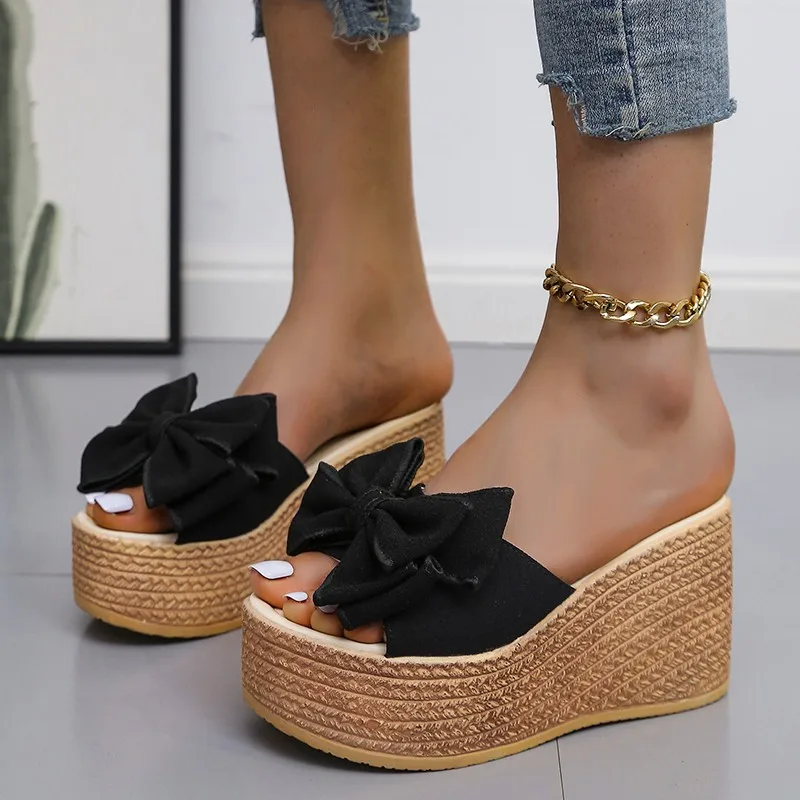 Women Slippers Fashion Pee Toe Summer Shoes Butterfly-knot High Heels Women Slides Platform Wedges Ladies Women Shoes F66