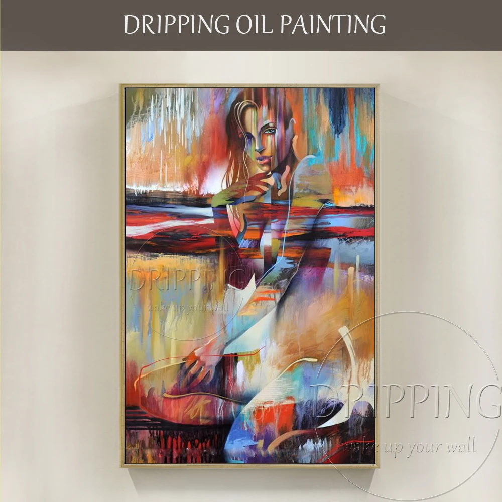 Pure Hand-painted Abstract Nude Woman Figure Acrylic Painting on Canvas Abstract Nude Girl Portrait Acrylic Painting for Bedroom