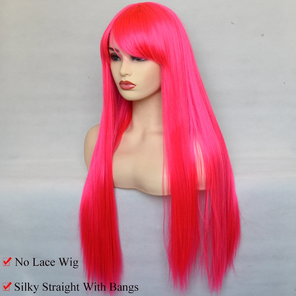 Vogue Queen Pink Long Synthetic Silky Straight Wig Heat Resistant Fiber Full Machine Made Wig Cosplay For Women