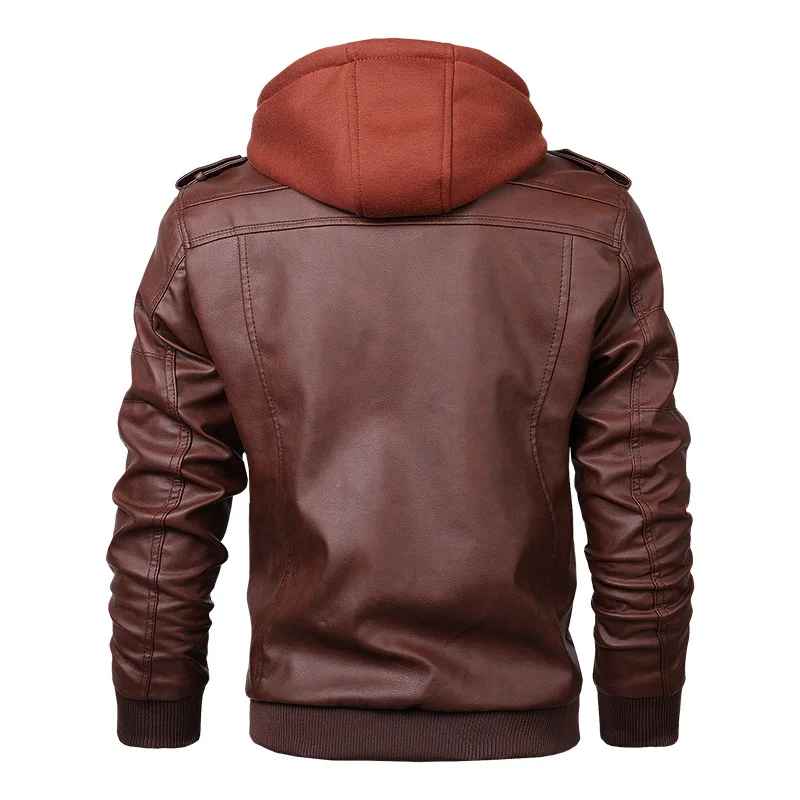 Autumn Trend Jaqueta Couro Masculina Newest Removable Hooded Leather Jacket Men Zipper Motorcycle Leather Jacket Male Outerwear