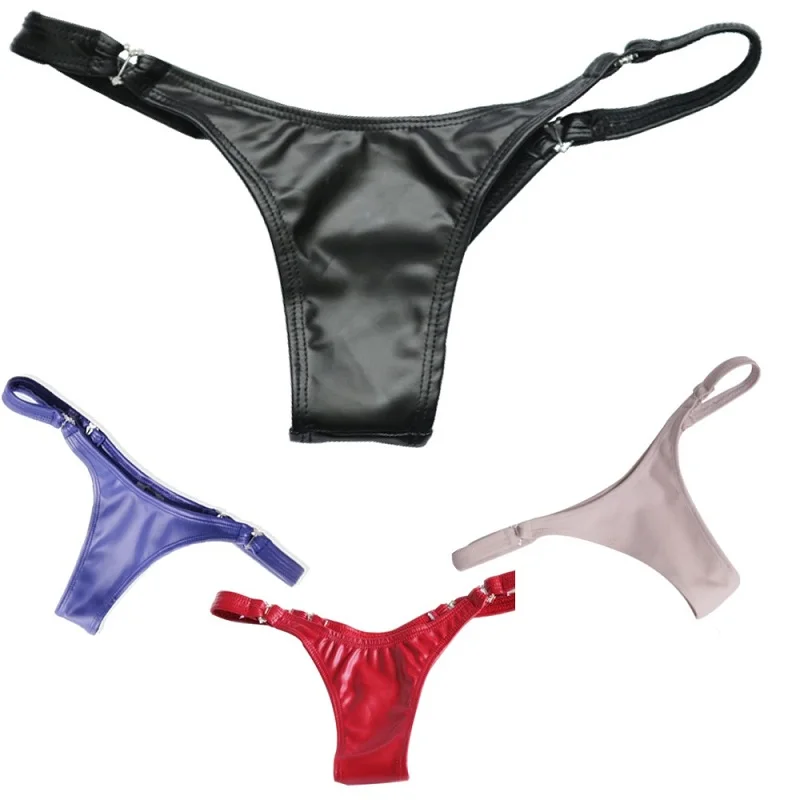 Sexy Women Latex Low-Rise G-string Panties Hollow PVC Shiny Sexy G string Micro Thong Women T-Back Erotic Lingerie Stage Wear