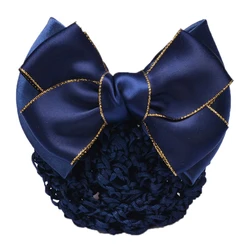 New Floral Lace Satin Bow Hair Net Barrette Bank Staff Flight Attendant Nurses Satin Hair Clip Net Snood Women Hair Accessories