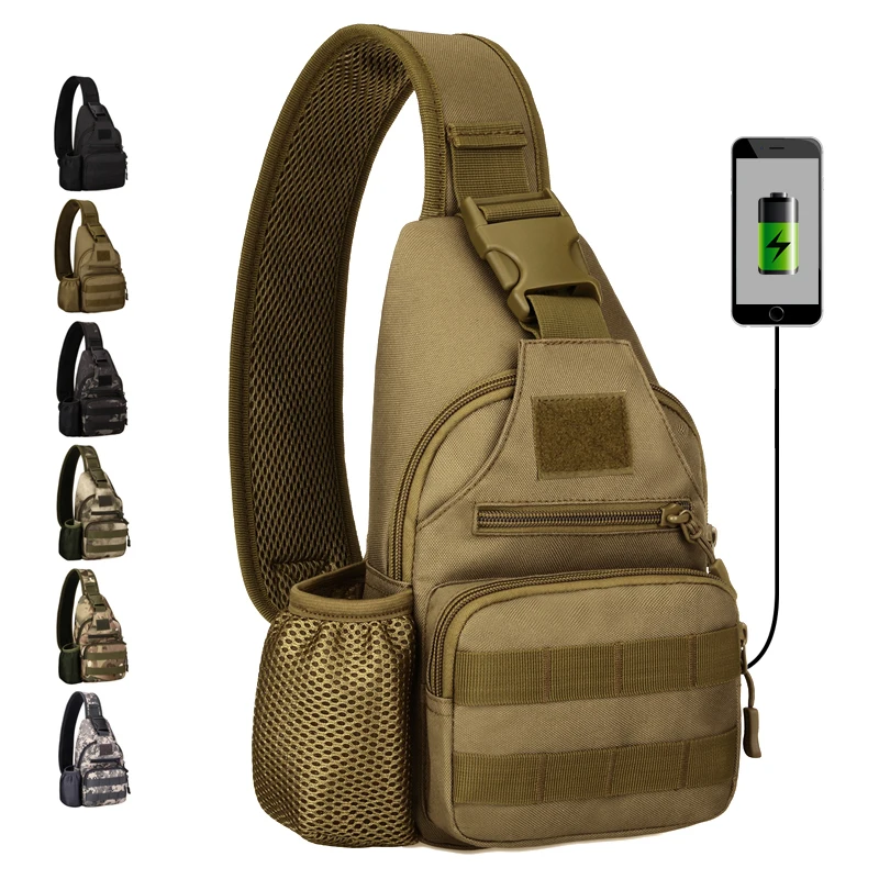 Tactical Chest Bags, Outdoor Sports Bag, Travel, Hiking, Trekking, Cycling, Climbing, Shoulder Bags, USB Charge, Anti Theft