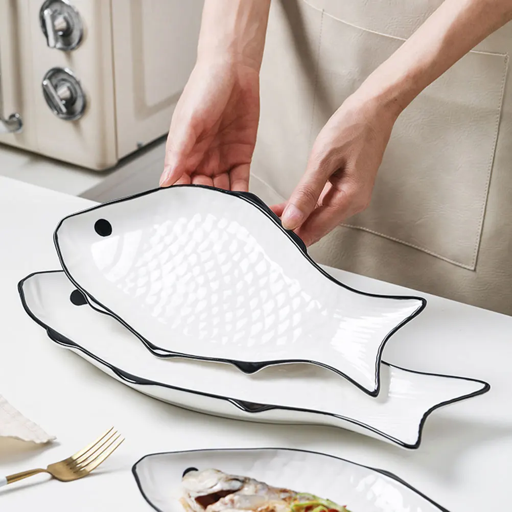 Simple Ceramic Fish Plate Steamed Fish Plate Creative Fish-Shape Steaming Holder Fish Steaming Dish Exquisite Dinner Plate