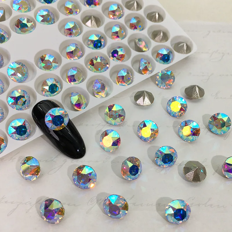 Cristaux de verre à paillettes pour Nail Art, strass ronds et pointus à dos pointu de 6mm, nouvelles décorations de bijoux pour Nail Art