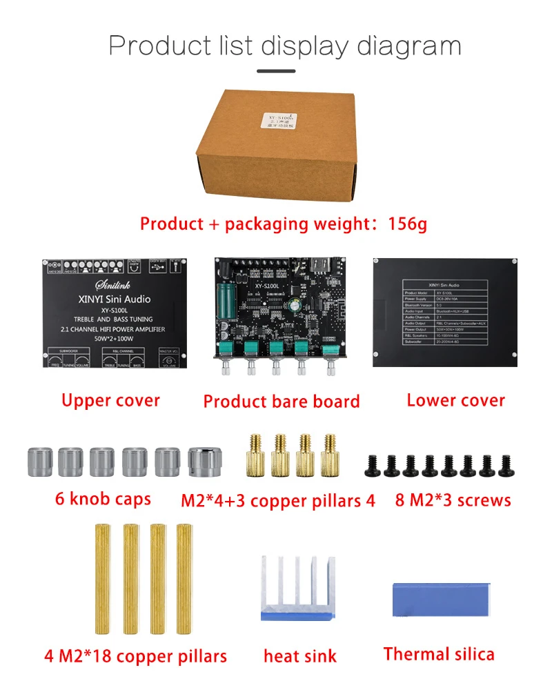 Hifidiy S100L Bluetooth 5.0 2.1 Kanaals Audio Stereo Subwoofer Versterker Boord 50WX2 + 100W Treble Bass Note Tuning amp