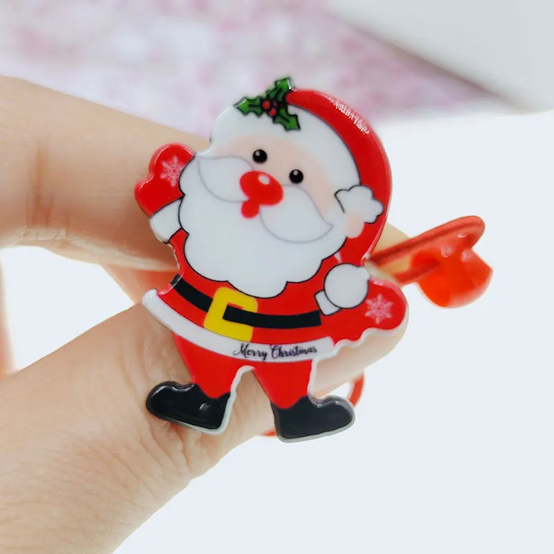 10PCS   Girls Children Christmas Elastic Hair Bands Cute Acrylic Snowman Santa  Kids Stretch Hair Ties Lovely Rope Band