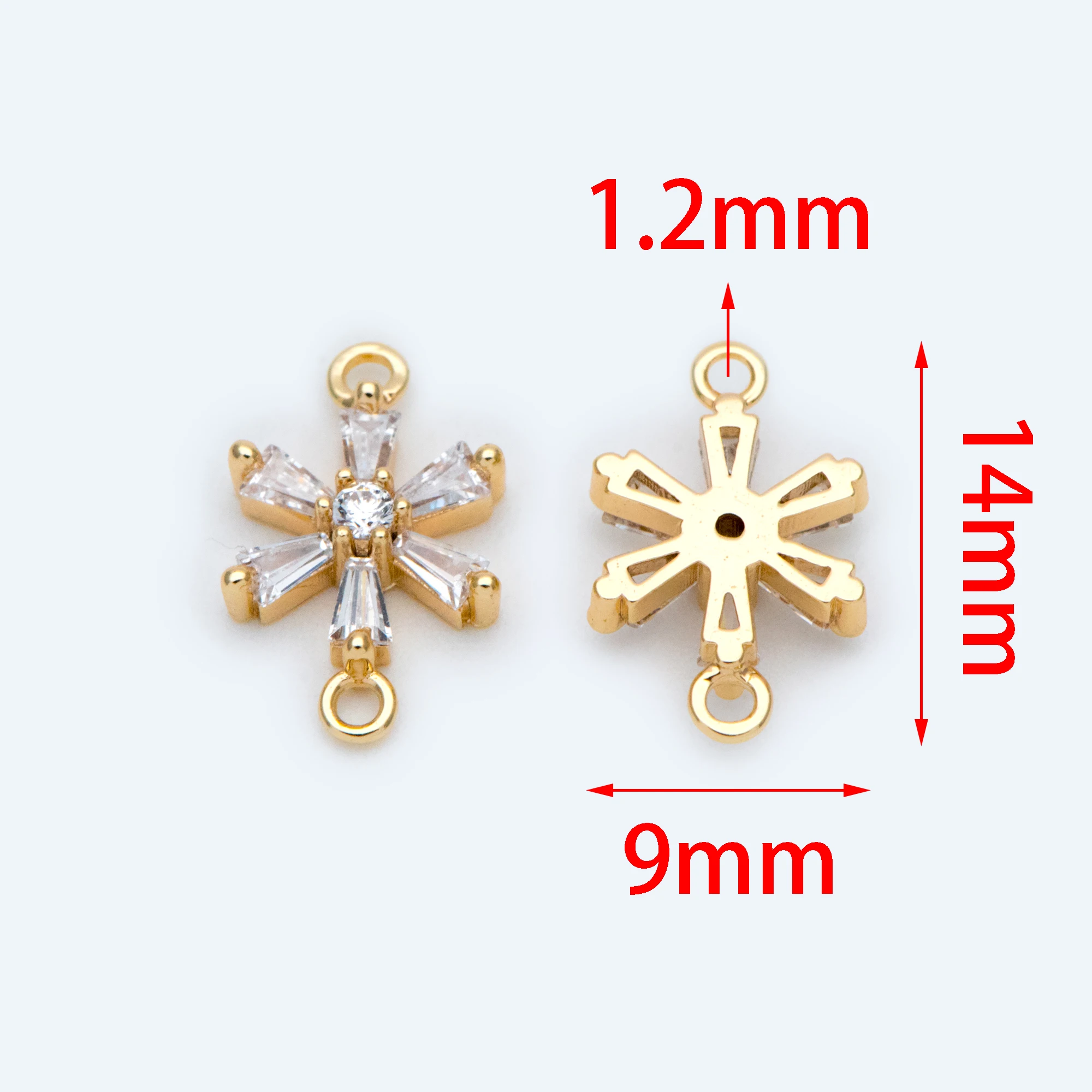 10pcs CZ Paved Gold Snowflake Rhinestone Flower Bracelet Earring Connector 14x9mm (GB-1288)