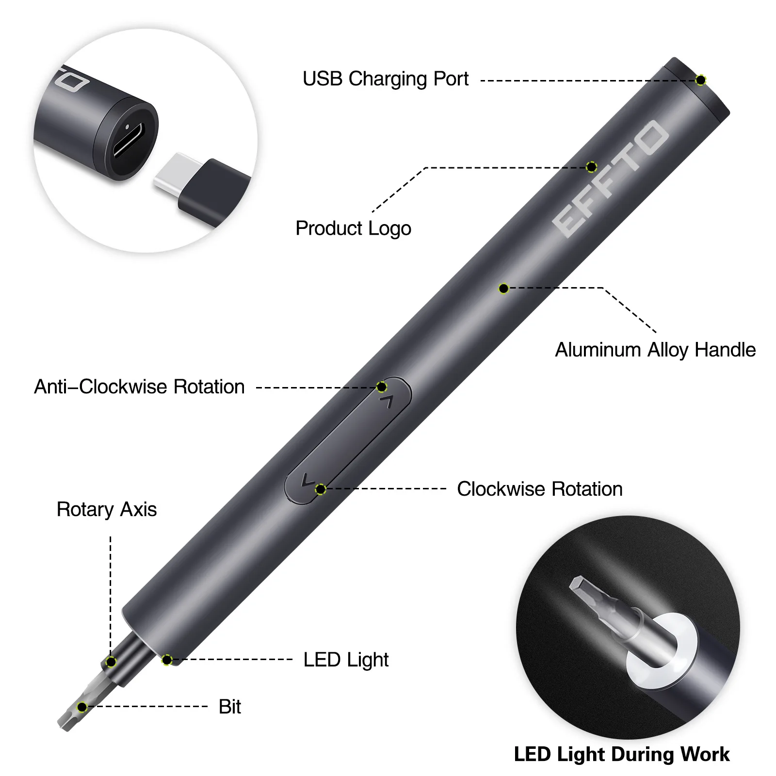 Set Alat Pemeliharaan Obeng Otomatis Multifungsi Pengisi Daya USB Obeng Listrik Presisi Mini