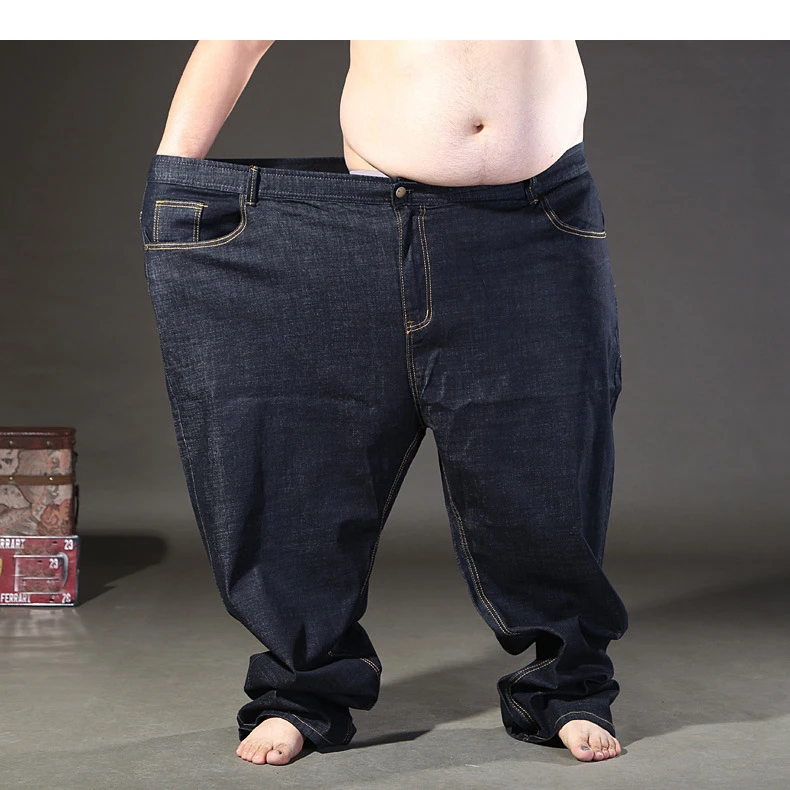 جينز كبير الحجم للرجال 11xl 12xl 13 14xl بنطلون بنطلون كبير الحجم 70 جينز مرونة سراويل قطنية مستقيمة كبيرة الحجم جينز أسود 68