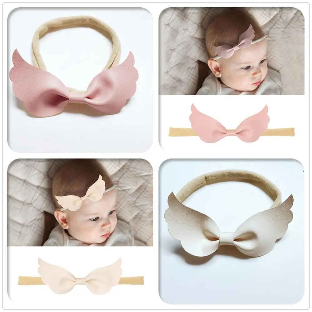 Boutique 10pcs Fashion Cute Leather Angel Wing Nylon Headbands Super Soft Hairbands Princess Newborn Headwear Hair Accessories