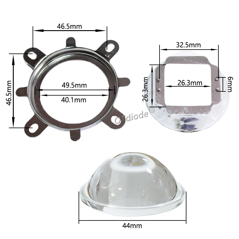 44mm LED Lens 60-80Degree led Glass Lens + Reflector Collimator + Fixed bracket hoder Set for High power for 30W 50W 70W 100W