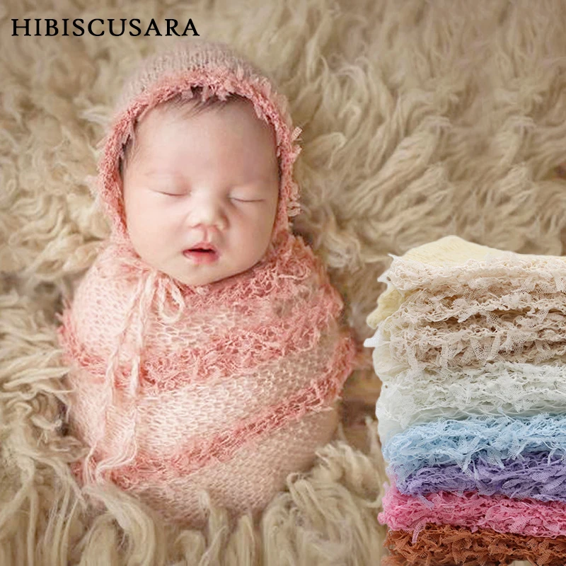 Mohair Newborn Baby Soft Photography Wraps Lacy Elastic Swaddling Blanket Infant Photo Props Clothes Tassels Wrap