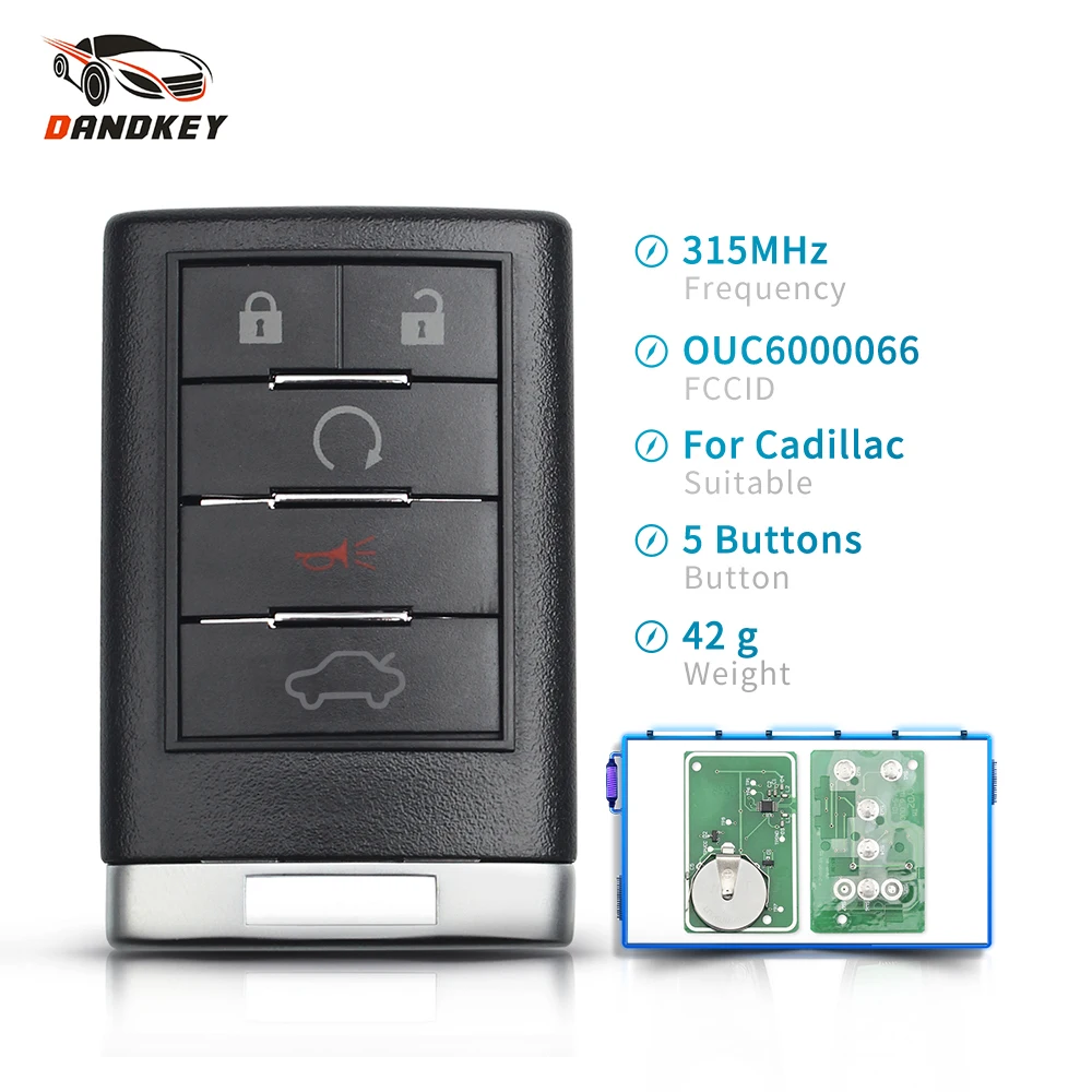 

Dandkey Replacement Smart Remote Key Fob 315MHz For Cadillac CTS 2011-2014/ STS 2008-2011/ SRX 2010-2015 OUC6000066/NBG009768T