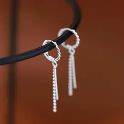 925 Sterling Silver Double Pierced Ear Buckle Zircon Beads Tassels Bar Earrings For Women Round Temperament Earrings Women Gift