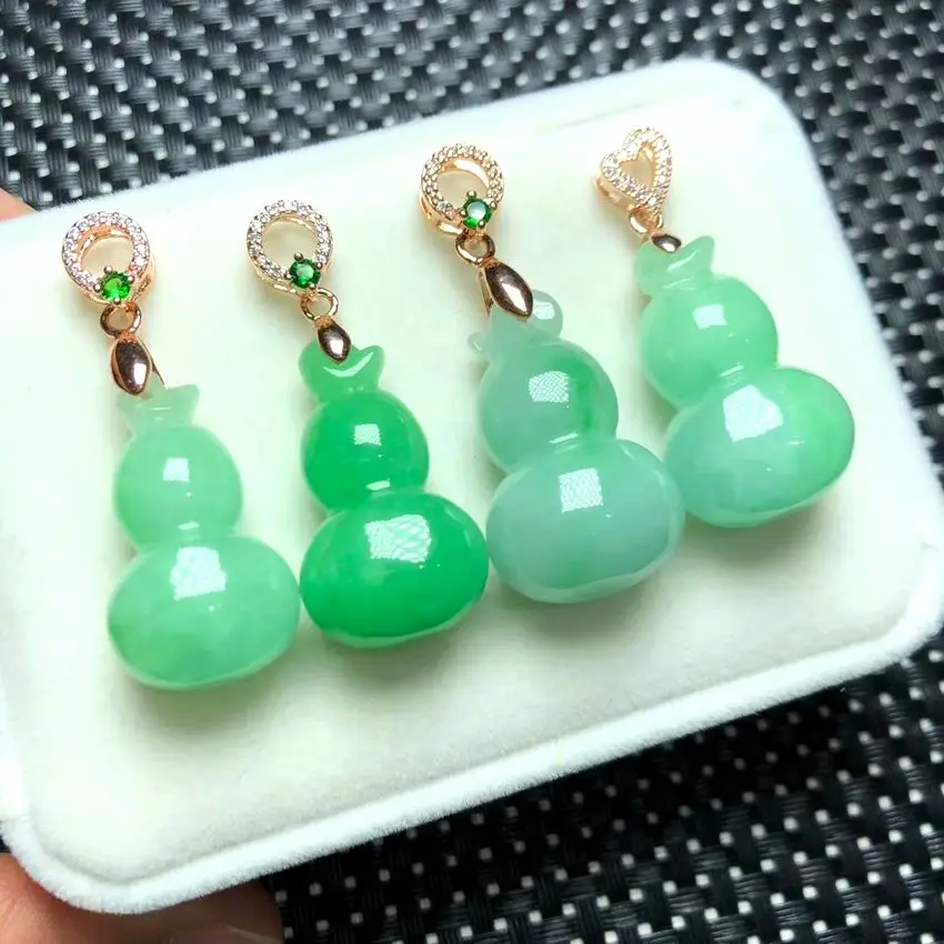 

Nature Myanmar Green Jade Solid bottle gourd Pendant Amulet jadite Hanging ornaments