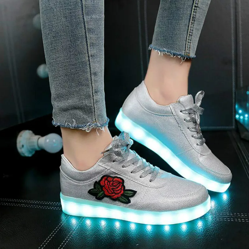 Jawaykids Fashion Rose Pattern USB Charger Sneakers Party Girls Shoes Women Glowing Sneakers Outdoor Baby Shoes Casual Shoes