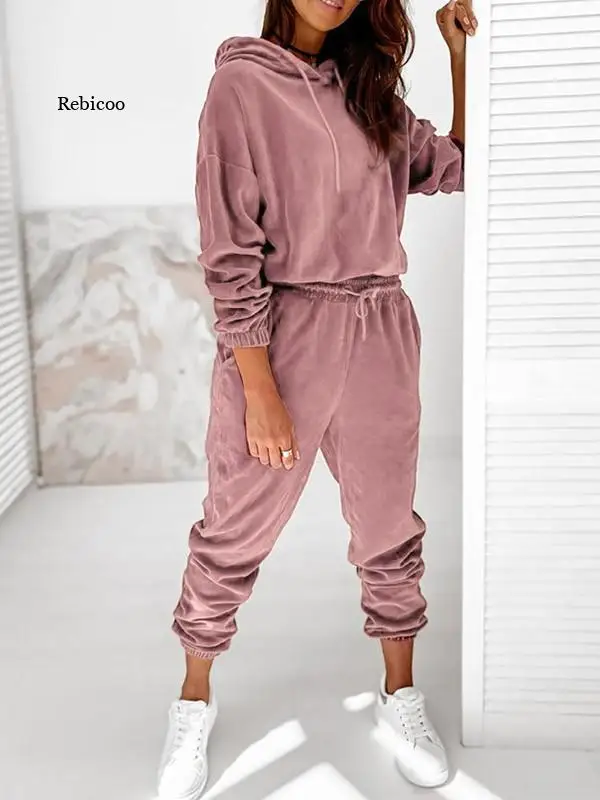 Two Piece Set Women Tracksuit Velour Women Velvet Set Woman Tracksuit Sets Winter Top & Pants Velvet Suit Conjuntos De Mujer