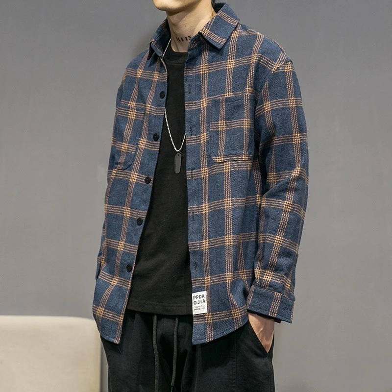 

harajuku blouse streetwear cotton plaid shirt for men 5XL 2020 korean style trend teenagers coat casual shirt long sleeve