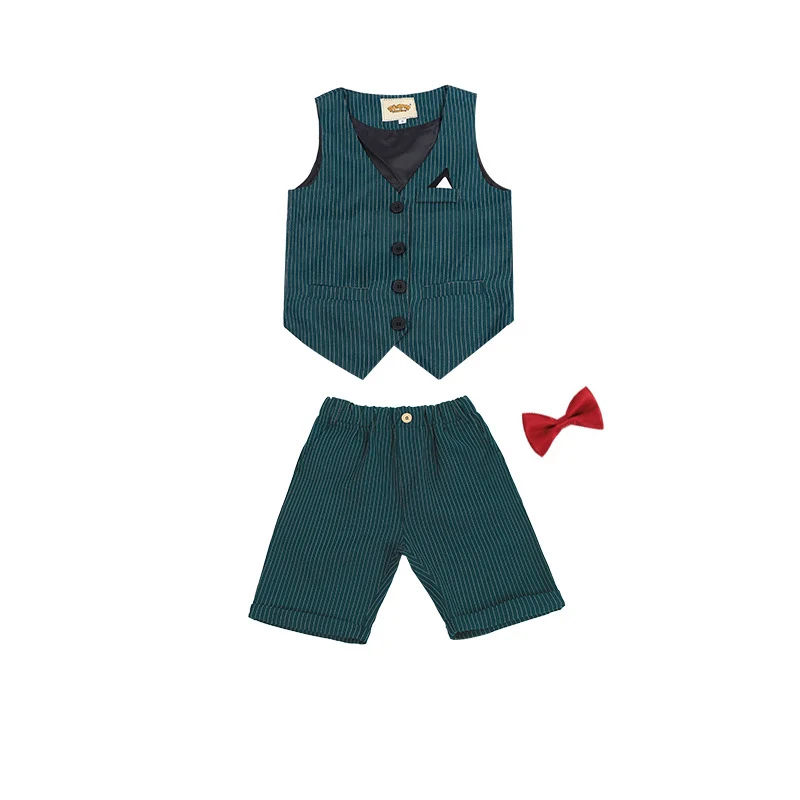 

Boys Summer Formal Vest Shorts 2PCS Clothing Set Children Birthday Ceremonial Wedding Dress Skirt Suit Gentleman Kids Costumes