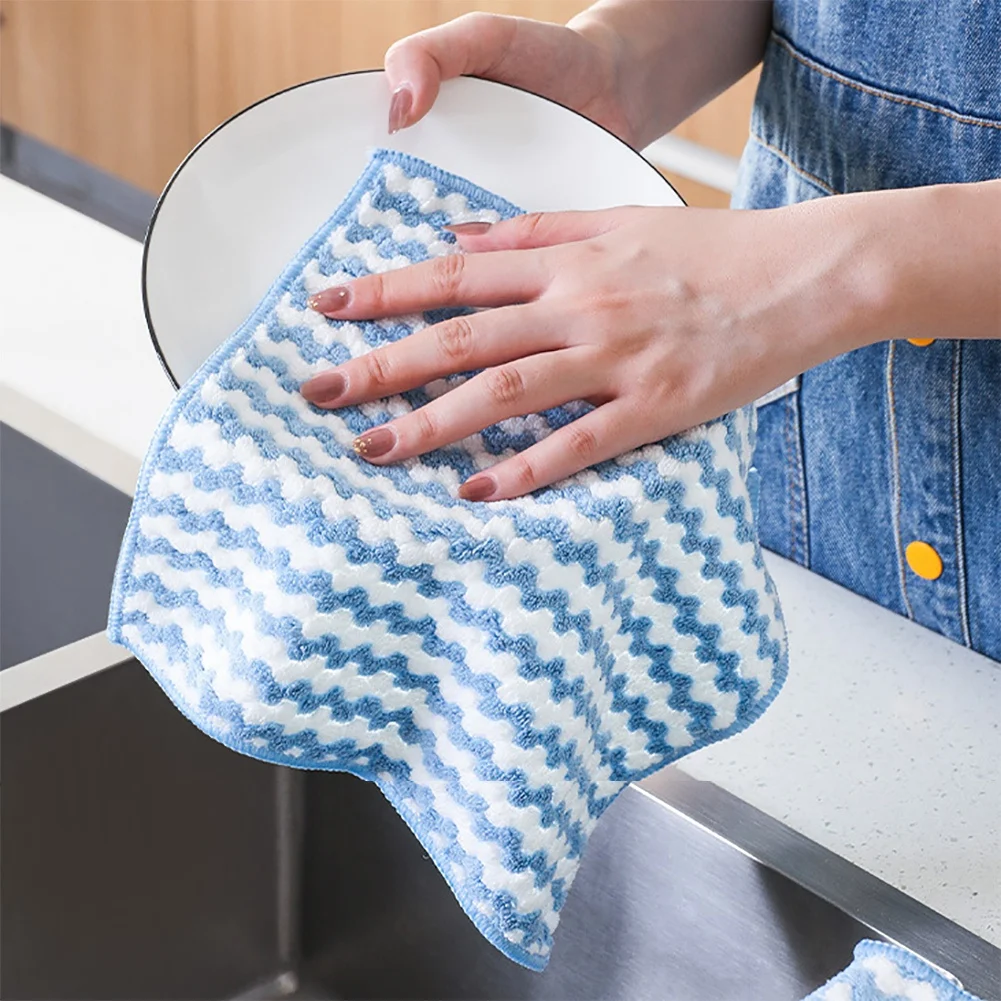 5PCS Thick Kitchen Towel Dishcloth Household Kitchen Rags Microfiber Non-stick Oil Table Cleaning Wipe Cloth Scouring Pad