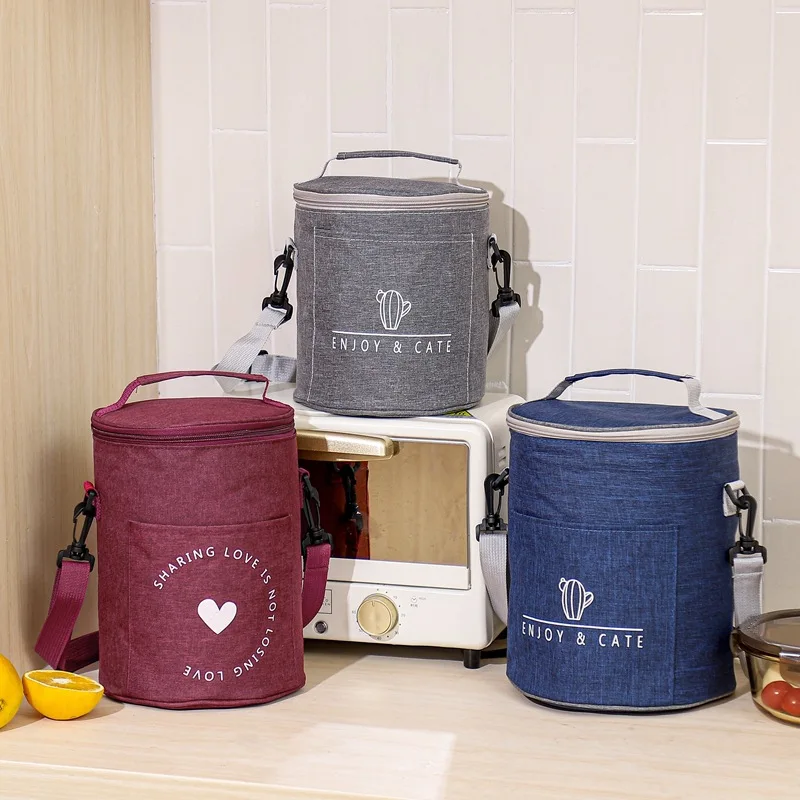 S/M/L Round Insulated Lunch Box Bag Insulated Bag Large Thick Aluminum Foil Hand-held Single-shoulder Fresh Lunch Bag to Work