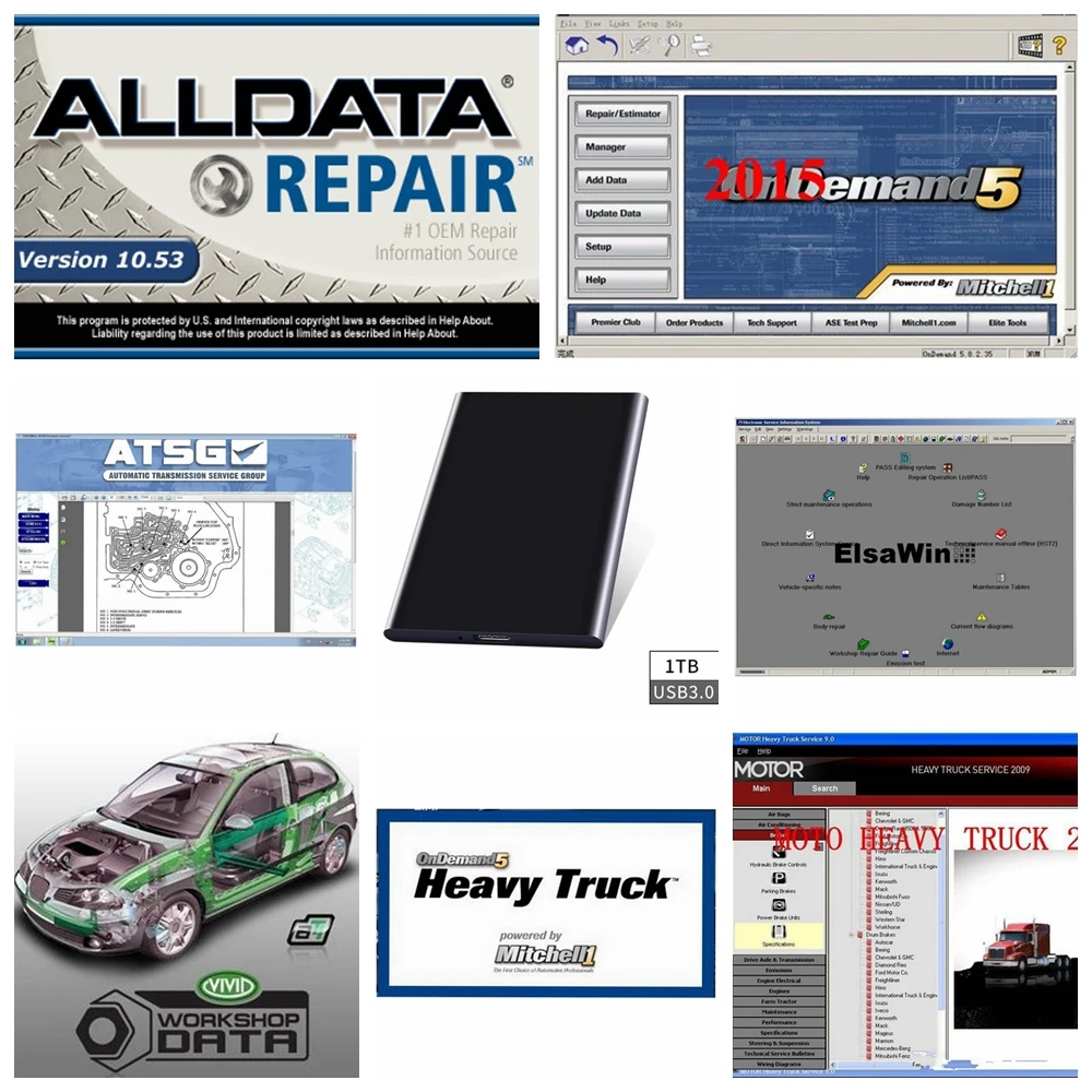 2024 Hot alldata V10.53 and mi...ll 2015 auto data repair software OD5 vivid elsawin all data 24 in 1tb hdd usb 3.0 free ship