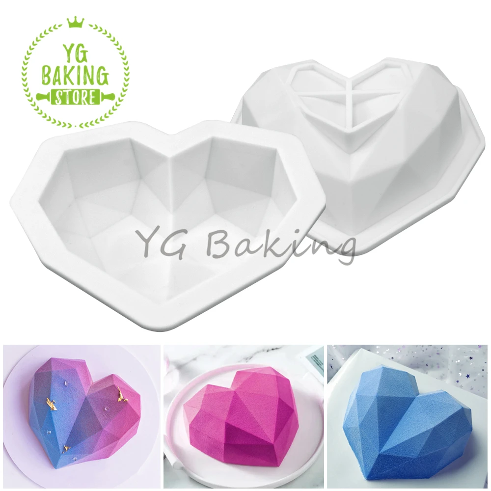 3D Diamond Love Heart Silicone Mold Chocolate Cookie Muffin Kitchen Tool Sponge Mousse Dessert Cake Decorating Tools Bakeware