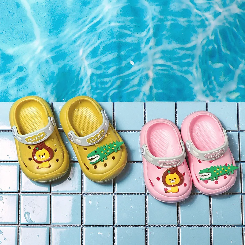 Baby Kids Sandals Slippers For Boys Girls Indoor EVA Soft Sole Cartoon Animals Children Toddler Hole Beach Garden Summer Shoes