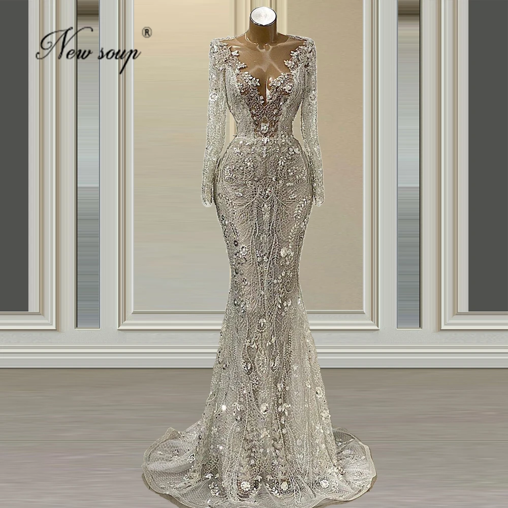 

Beaded Lace Evening Dresses Newest Mermaid Evening Gowns Saudi Arabia Illusion Women Prom Dresses 2021 Customized Robe De Soiree