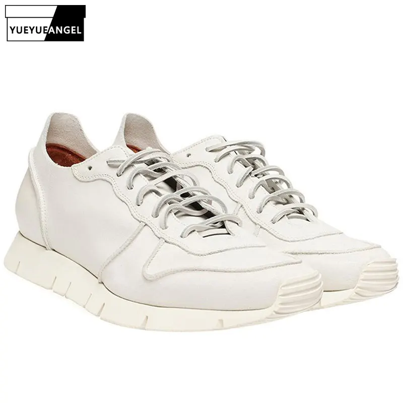 Brand White Shoes Men Breathable Lace Up Platform Sneakers Street 100% Genuine Leather Height Increasing Casual Shoes Trainers