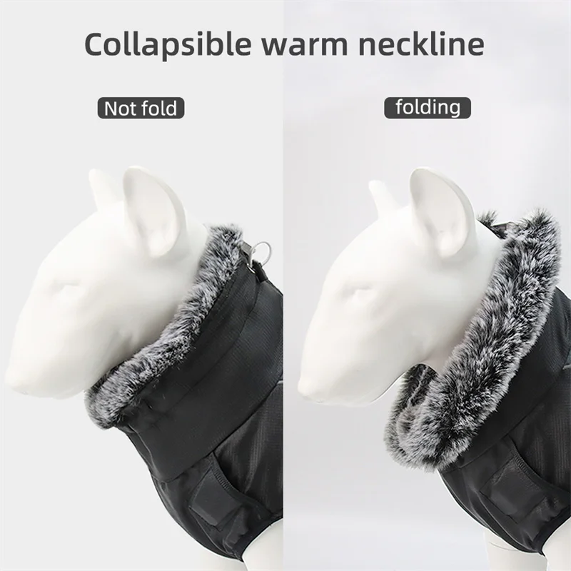 Winter Waterproof Big Dog Clothes with Harness Fur Collar Pet Coat Jacket for Medium Large Dogs Greyhound Weimaraner Clothing