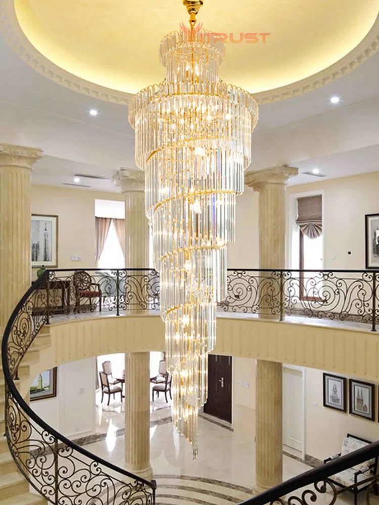 

Luxury LED Crystal Chandelier Lamp Modern Duplex Building Hanging Light Living Room Staircase Hotel Restaurant Large K9 Cristal