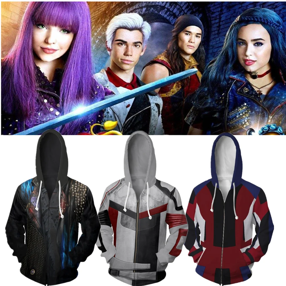 Hip Hop Afstammelingen 3 Cosplay 3D Print Hoodie Hades Hooded Mannen Vrouwen Sweatshirt Rits Capuchon Jassen Kostuum