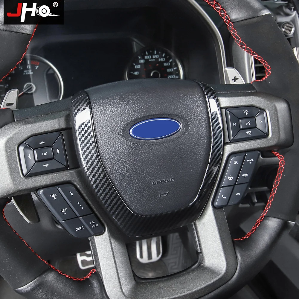 

JHO ABS Carbon Grain Steering Wheel Horn Decor Cover Trim For Ford F150 RAPTOR 2017-2019 2018 XLT XL Lariat Interior Accessories