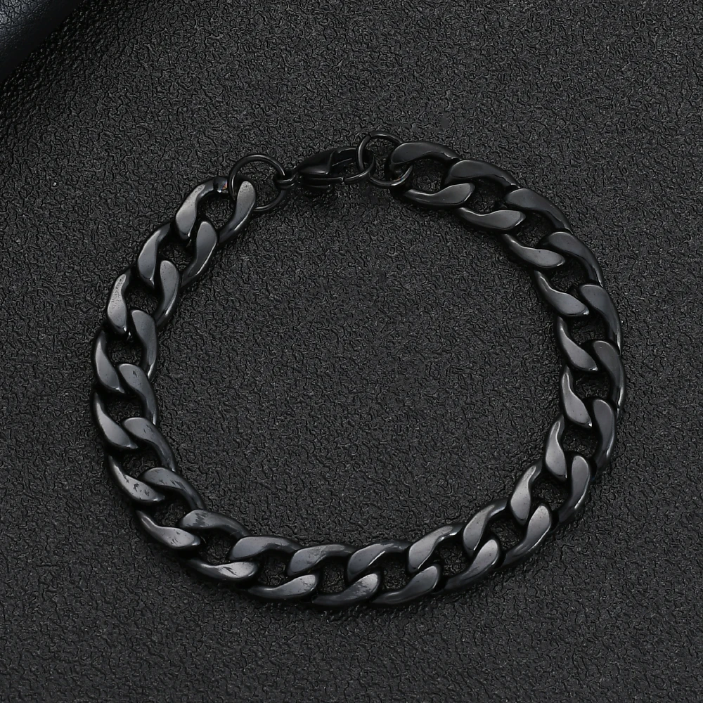 New Stainless Steel 8MM/10MM Black Cuban Chain Bracelet For Men Fashion Gift Jewelry Length 20CM Global Drop Shipping