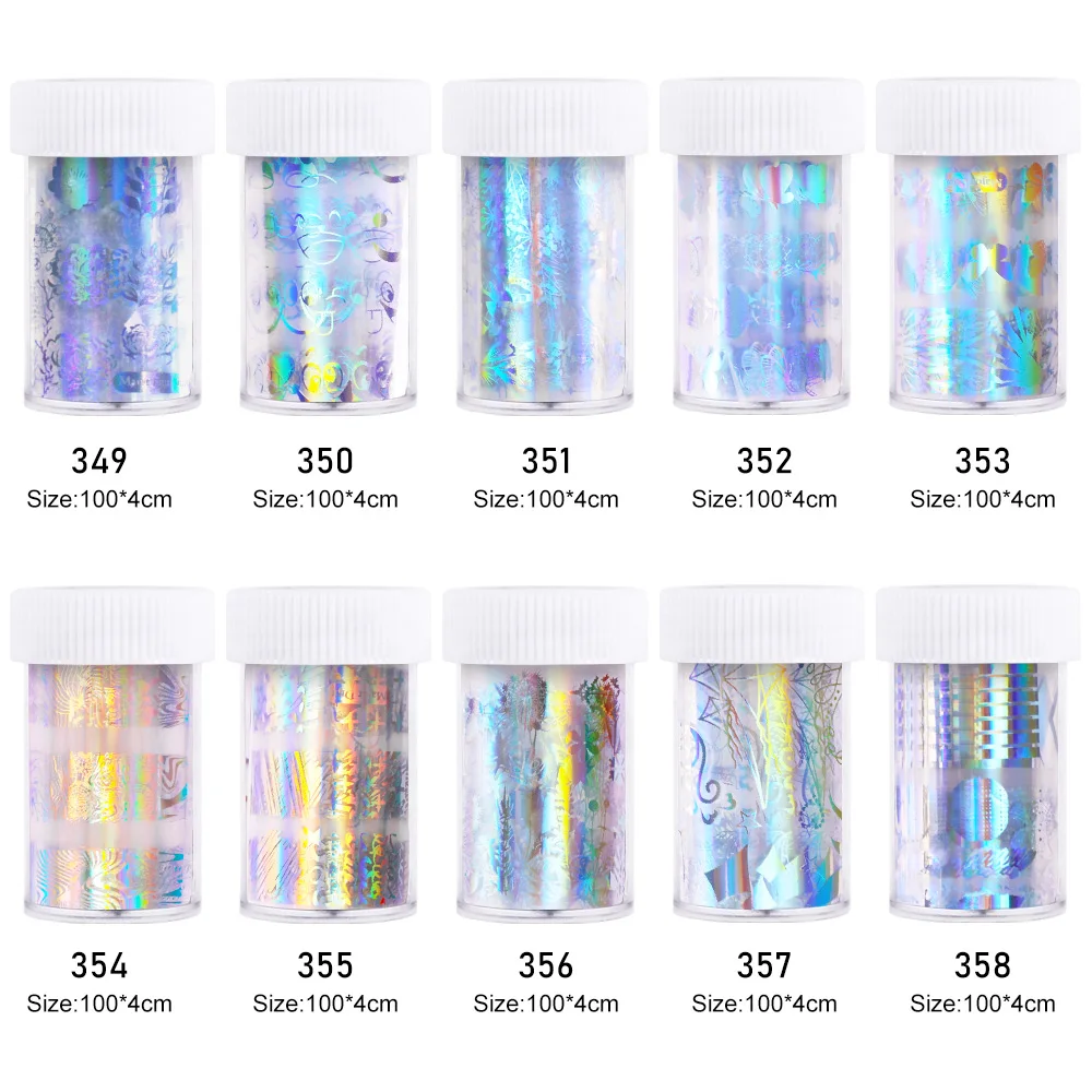 New 4*100cm/Roll Holographic Nail Smiley butterfly Geometric patterns Holo Nail Art Transfer Sticker Water Slide Nail Art Decals