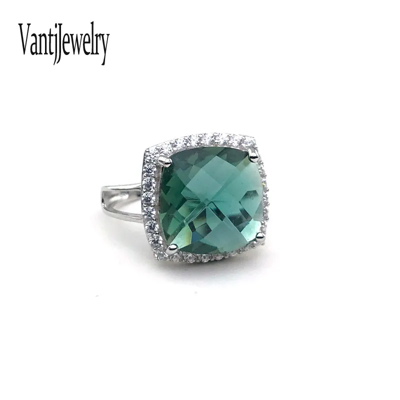 

Elegant Green Quartz Ring Sterling 925 Silver Created Topaz Gemstone Cushion 12mm for Women Wedding Engagement Gift Fine Jewelry