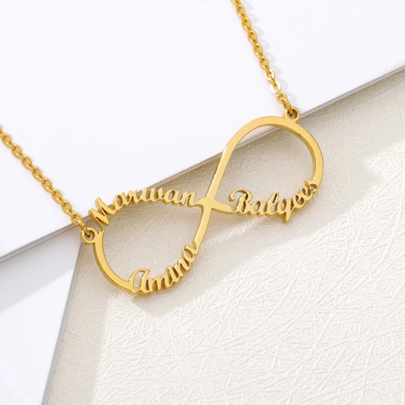 Customized 1-4 Any Name Infinity Necklace For Women Girl Love Heart with Name Necklace Personalized Stainless Steel Jewelry Gift