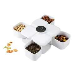 LIHUACHEN Automatic Induction Rotating Shrink Snack Plastic Storage Box,4 Compartment Food Candy Box Nut Dried Fruit Plate