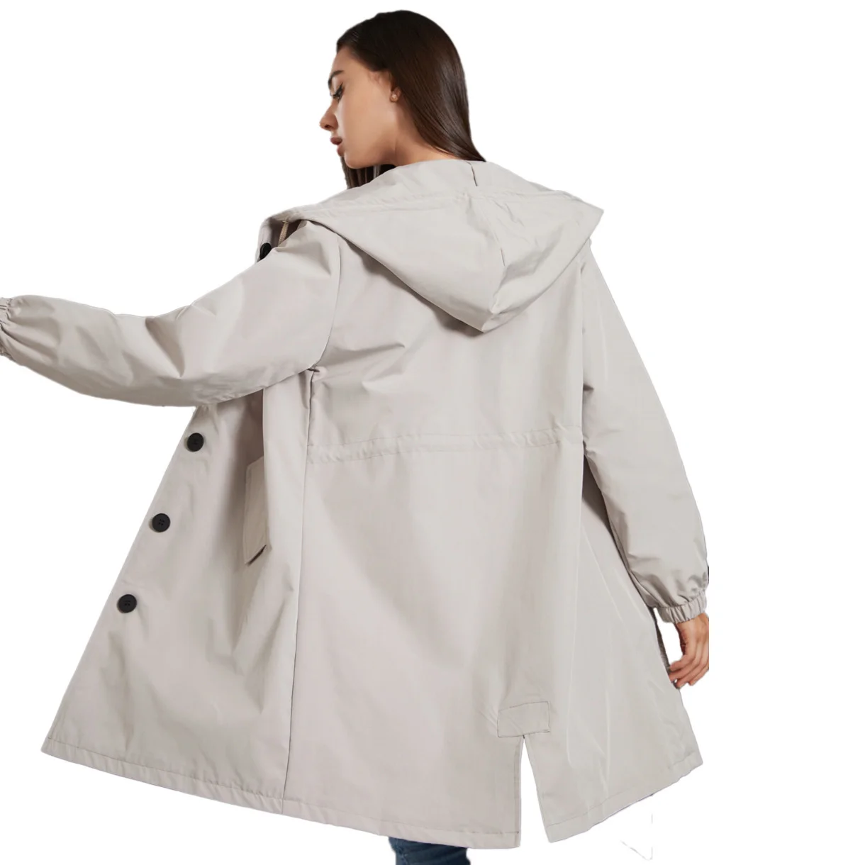 Herfst Winter Kleding Effen Kleur Hooded Waterdichte Jas Vrouwen Mode Lange Trenchcoat Losse Casual Outdoor Windjack