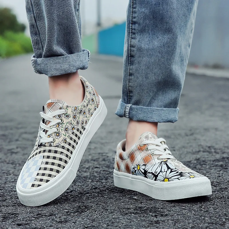 2021 الخريف عشاق قماش الأحذية النسائية المطبوعة مجلس أحذية مخيط منخفضة أعلى الرجال شقة الأحذية الرياضية تنفس أحذية غير رسمية