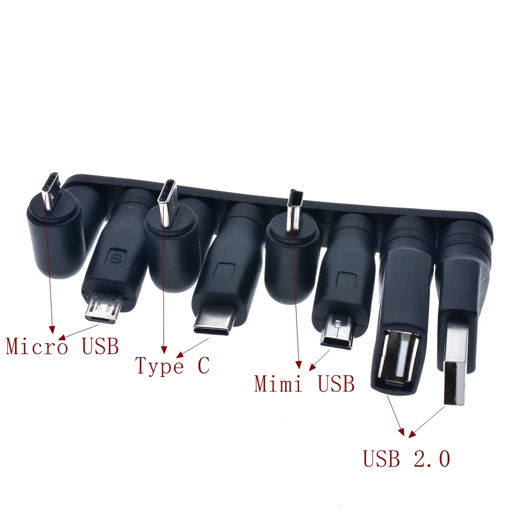 1set/8pcs Commonly used USB set 5.5*2.1mm Female jack to Mini / Micro / Type-C / USB 2.0 Male Plug DC Power Connector Adapter