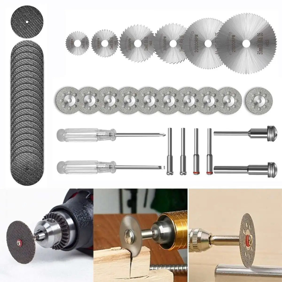 30/32/40/44Pcs Mini Circular Saw Blade Set Resin Wheels Diamond Cutting Wood Discs Rotary Tool Accessories